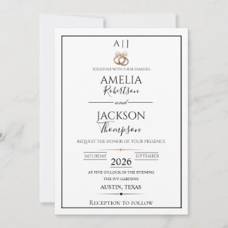 Convite de Casamento Simples Preto e Branco dentro