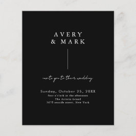 Convite de casamento Simples Preto Preto Mínimo de