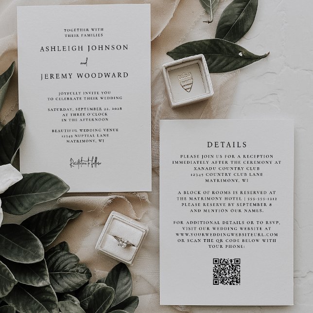 Convite de Casamento Simples QR Code Preto e Branc (Criador carregado)