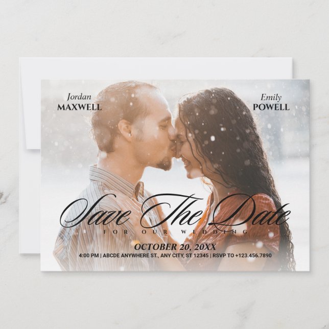 Convite de casamento simples romântico e elegante  (Frente)