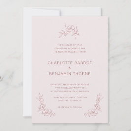 Convite de Casamento Simples Rosa Bege
