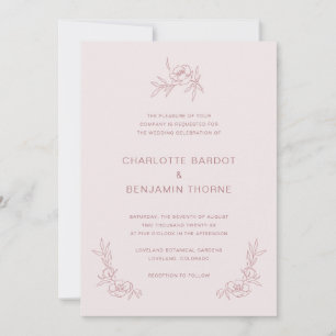 Convite de Casamento Simples Rosa Bege
