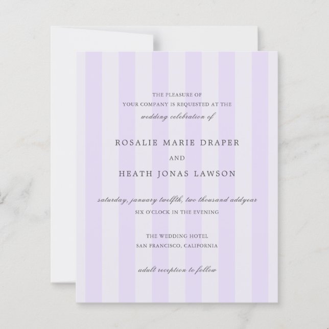 Convite de Casamento Simples Roxo Listras Modernas (Frente)