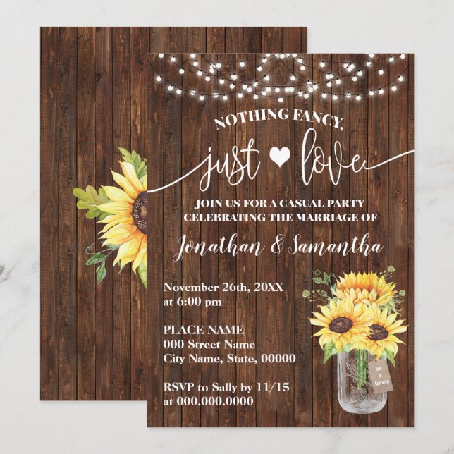 Convite de Casamento Simples Sunflower Nada Chique (Frente/Verso)