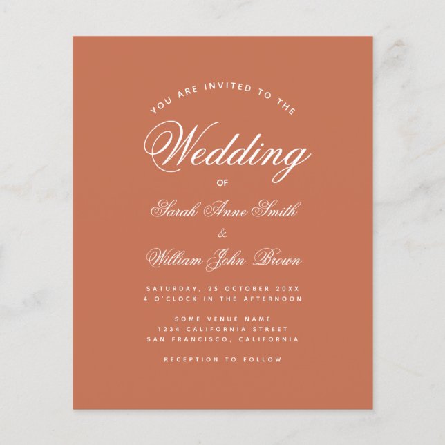 Convite de Casamento Simples Terracota Branco (Frente)