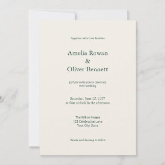Convite de Casamento Simples Verde Marfim com Deta