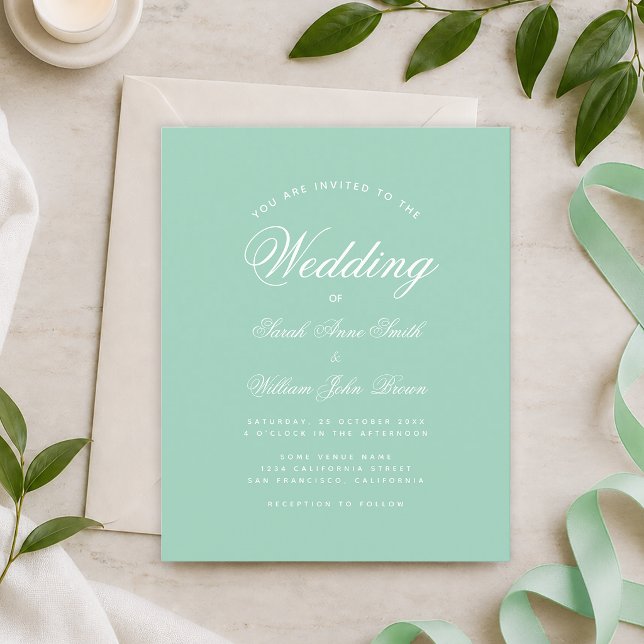 Convite de Casamento Simples Verde Menta Branco co (Criador carregado)