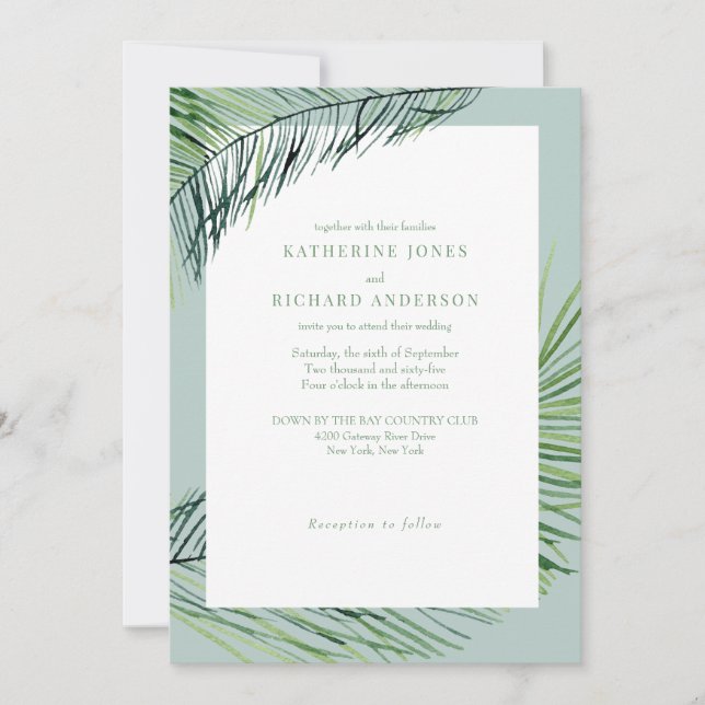 Convite de Casamento Simplesmente Elegante Seafoam (Frente)