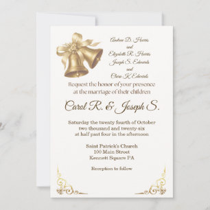 Convite de Casamento Sininhos Ouro Antigo