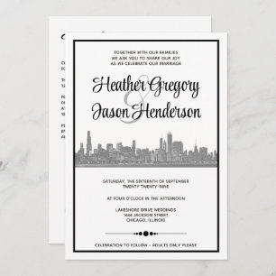 Convite de Casamento Skyline em Chicago com Código