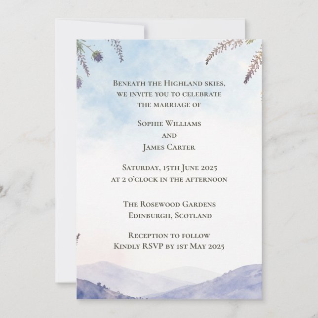Convite de Casamento Sob os Céus das Terras Altas (Frente)