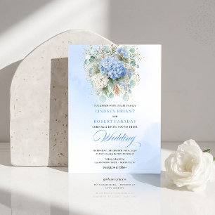 Convite de Casamento Sofisticado Azul Hortênsia Do