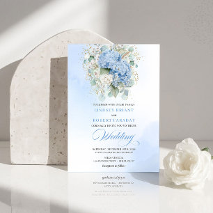 Convite de Casamento Sofisticado Azul Hortênsia Do
