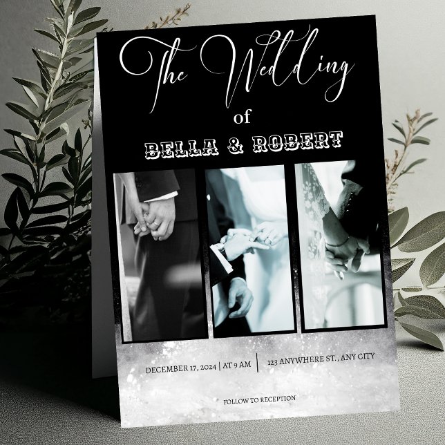 Convite de Casamento Sofisticado Branco e Preto El (Criador carregado)