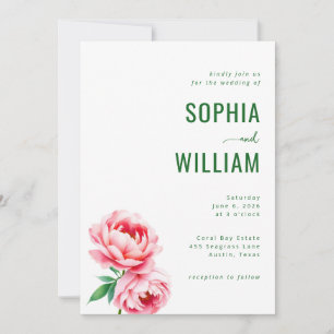 Convite de Casamento Sofisticado com Flores Rosa