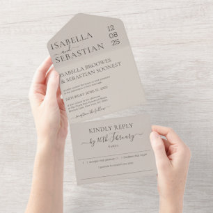 Convite de casamento soft bege Responda por gentil