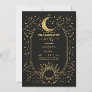 Convite de Casamento Sol Lua Celestial Preto Doura