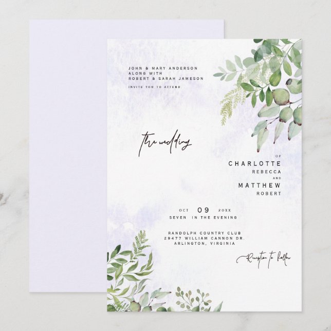 Convite de Casamento Sonho de Folhagem Pingando La (Frente/Verso)