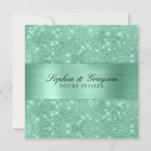 Convite de casamento Sparkle Verde da Imagem da Fa
