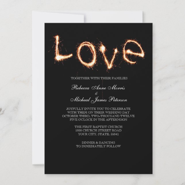 Convite de Casamento Sparklers de Amor Romântico (Frente)