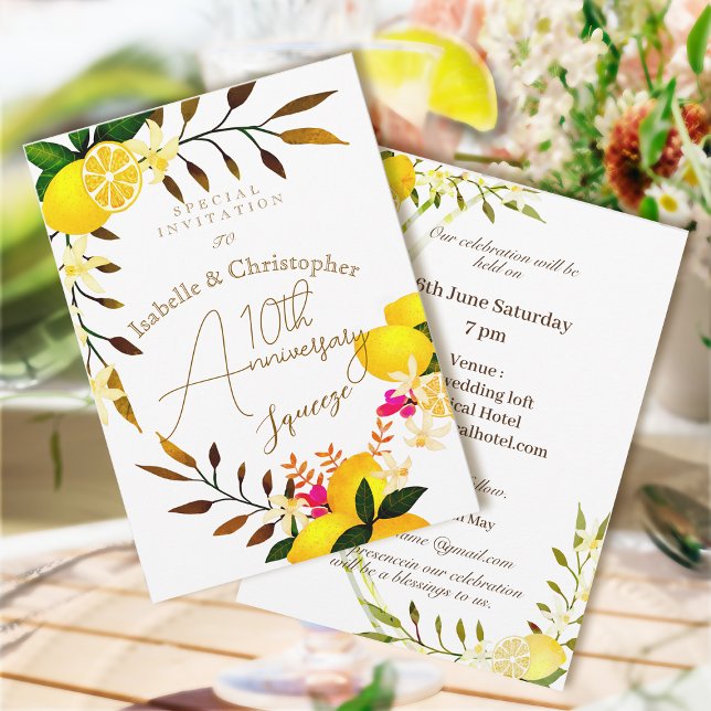 Convite de casamento Squeeze Lemon para 10º aniver (10th Wedding Anniversary Invitation Card)