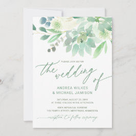 Convite de Casamento Suculento Cacto Aquarela Verd