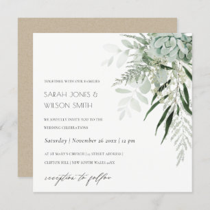 Convite de casamento Suculento de Leafy Fern Verde