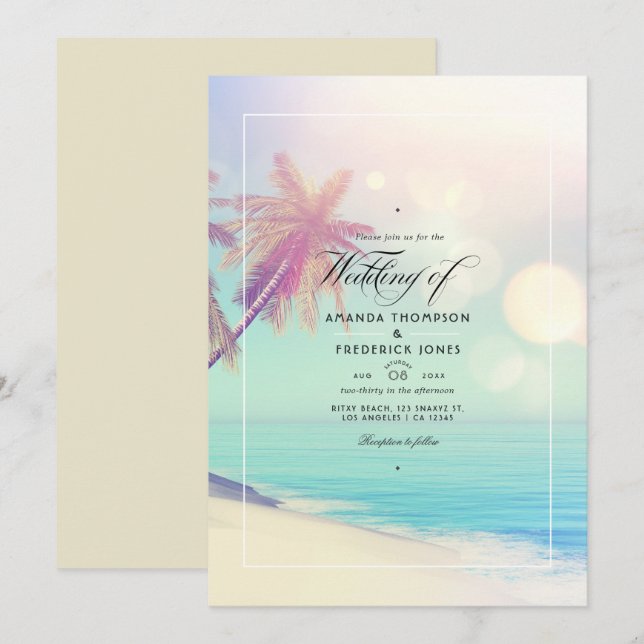 Convite de Casamento Summer Beach Bokeh (Frente/Verso)