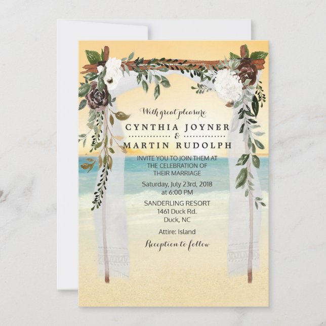 Convite de Casamento Sunset Beach Arbor (Frente)