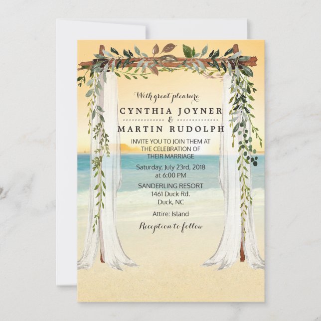 Convite de Casamento Sunset Beach Arbor (Frente)