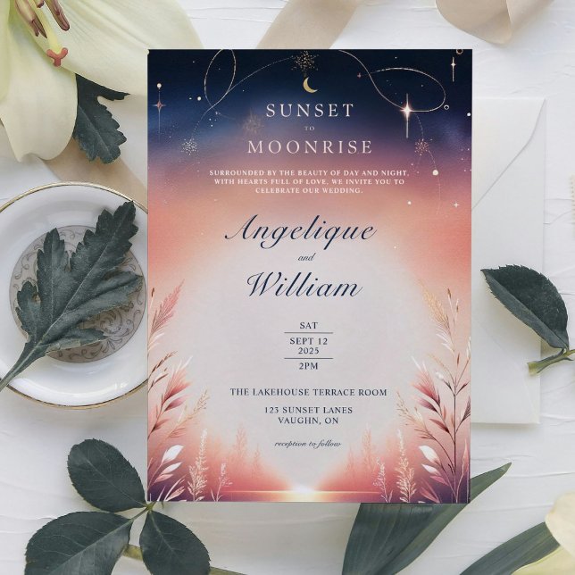 Convite De Casamento Sunset Para Moonrise (Celestial theme wedding invitation)