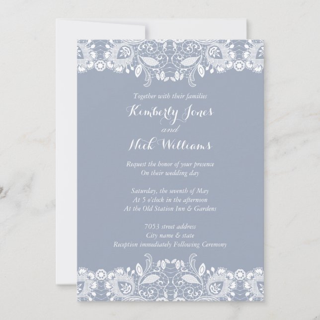 Convite de Casamento Sweet White Lace Azul Poeiren (Frente)