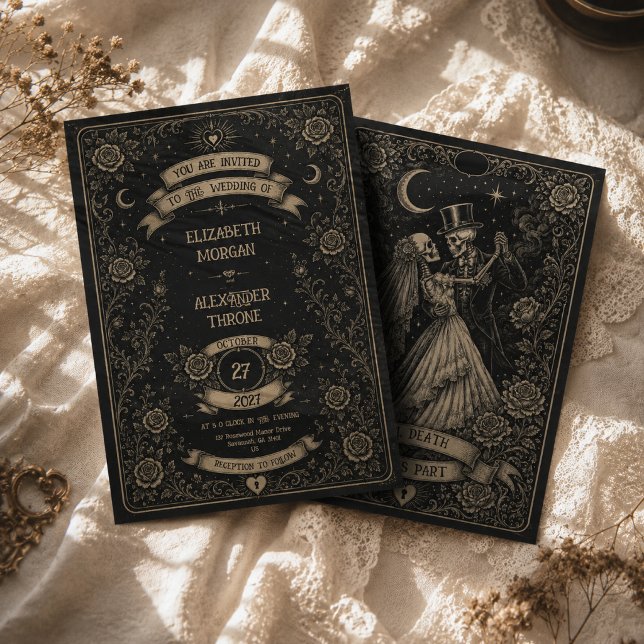 Convite de Casamento Tarot Gótico Preto Até que a  (Criador carregado)