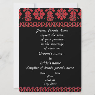 Convite de Casamento Tatreez Preto e Vermelho