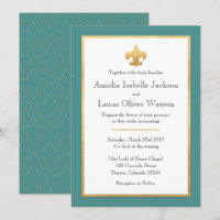 Convite De Casamento Teal & Dourado Fleur De Lis