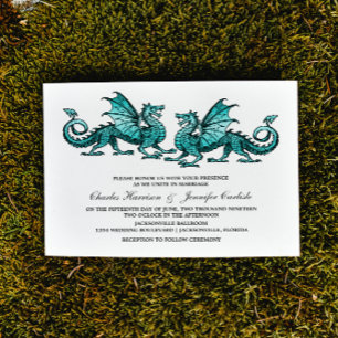 Convite de casamento Teal Elegant Dragon