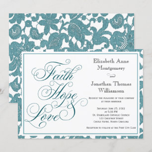 Convite de Casamento Teal Lace Fé Esperança & Amor