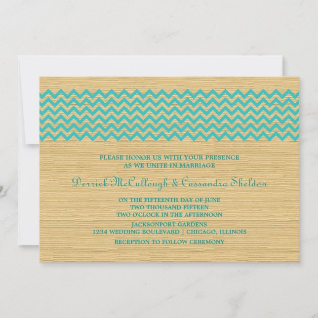 Convite de casamento Teal Rustic Chevron (Frente)