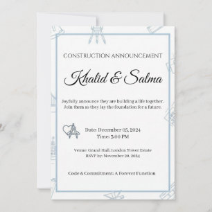 Convite de Casamento Tema Construção: Blueprint de