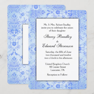 Convite de Casamento tema damasco Azul