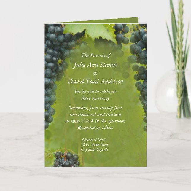 Convite De Casamento Tema De Vinha De Vinho (Frente)