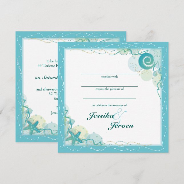 Convite de casamento tema Oceano (Frente/Verso)