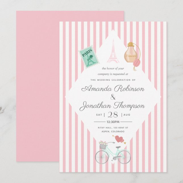 Convite de Casamento Temático de Paris Personaliza (Frente/Verso)