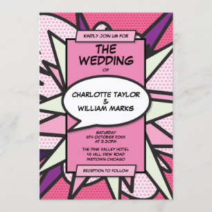 Convite de Casamento Temático de Quadrinhos Rosa M