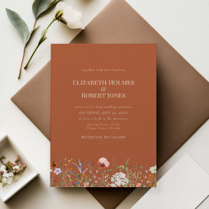 Convite de Casamento Terracota Boho Flor Silvestre