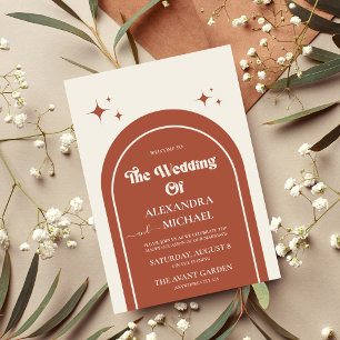 Convite de Casamento Terracota com Arco Retro Mini