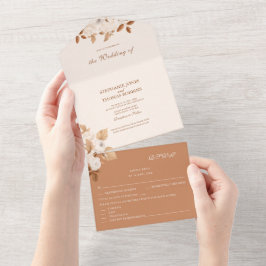 Convite de Casamento Terracota Floral Tudo em Um