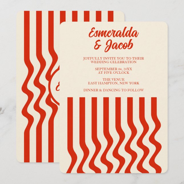 Convite de Casamento Terracota Ondulado Minimalist (Frente/Verso)