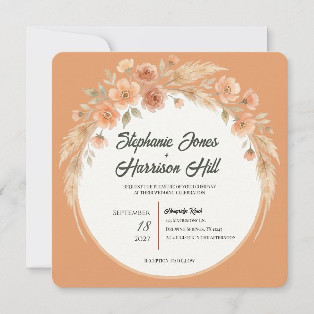 Convite de Casamento Terracotta Bloom (Frente)
