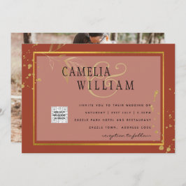 Convite de casamento Terracotta FOTO CÓDIGO QR par